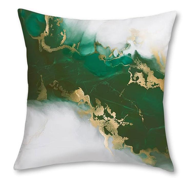 

Home Decor Green & Gold Abstract Marble Patterned Pattern Cushion Cover Suitable For Sofa Bedroom Car Pillow Cover 40x40cm