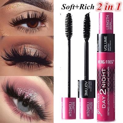 2 In1 Mascara in fibra 3D Occhi neri Curling Ciglia Doppio mascara Impermeabile Mascara completo Strumento per il trucco