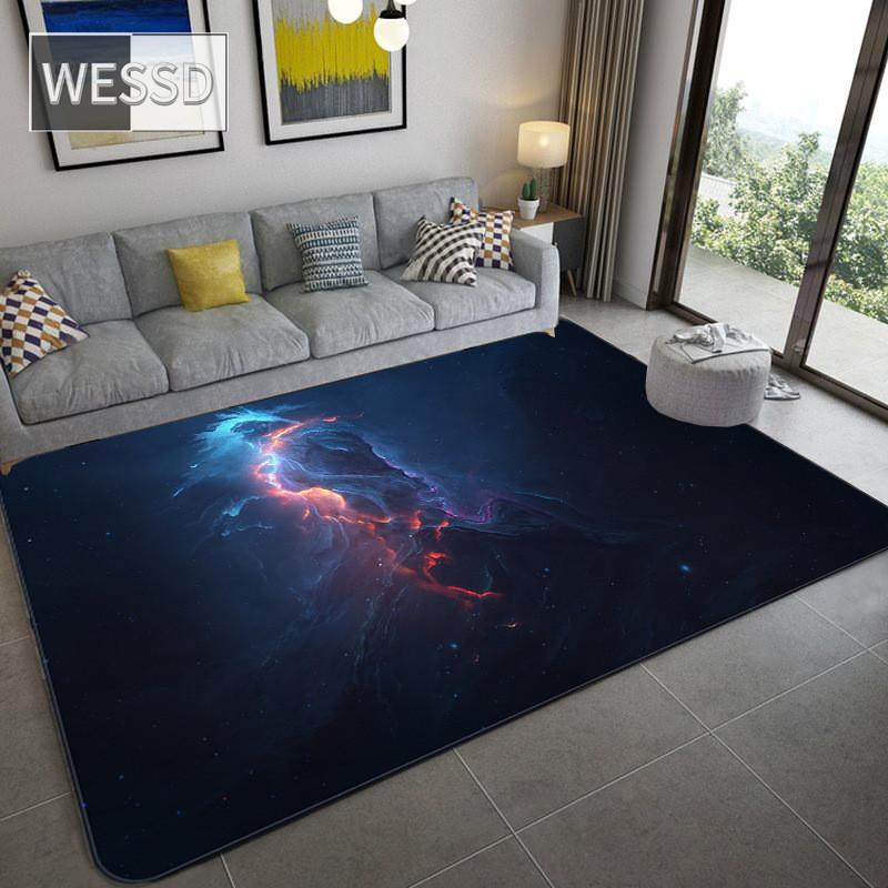 3D Blue Star Sky Carpet For Bed Room Soft Flannel Bedside Mat Space Carpet Rug Bedroom Non-slip Hallway Rugs Mat Washable