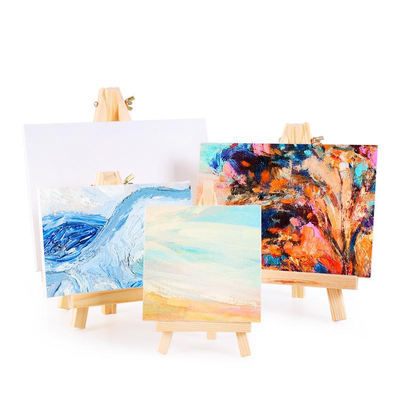 2-Pack Mini Wooden Easel With Canvas Set,Portable Desktop Art Easel Stand With Blank Canvas,For Acrylic,Watercolor,Oil Painting