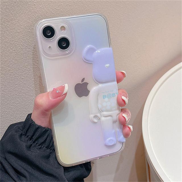 

Японский милый 3d медведь градиентный фиолетовый чехол для телефона для Iphone 14 13 12 11 Pro Max прозрачный стильный силиконовый противоударный мягкий чехол Funda For iPhone 14