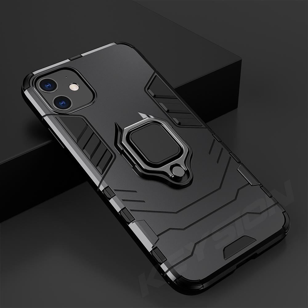 

Противоударный защитный чехол KEYSION для iPhone 11 Pro Max XS XR 6S 7 8 Plus 5s с подставкой, автомобильный кольцевой чехол для телефона For iPhone 11 чёрный