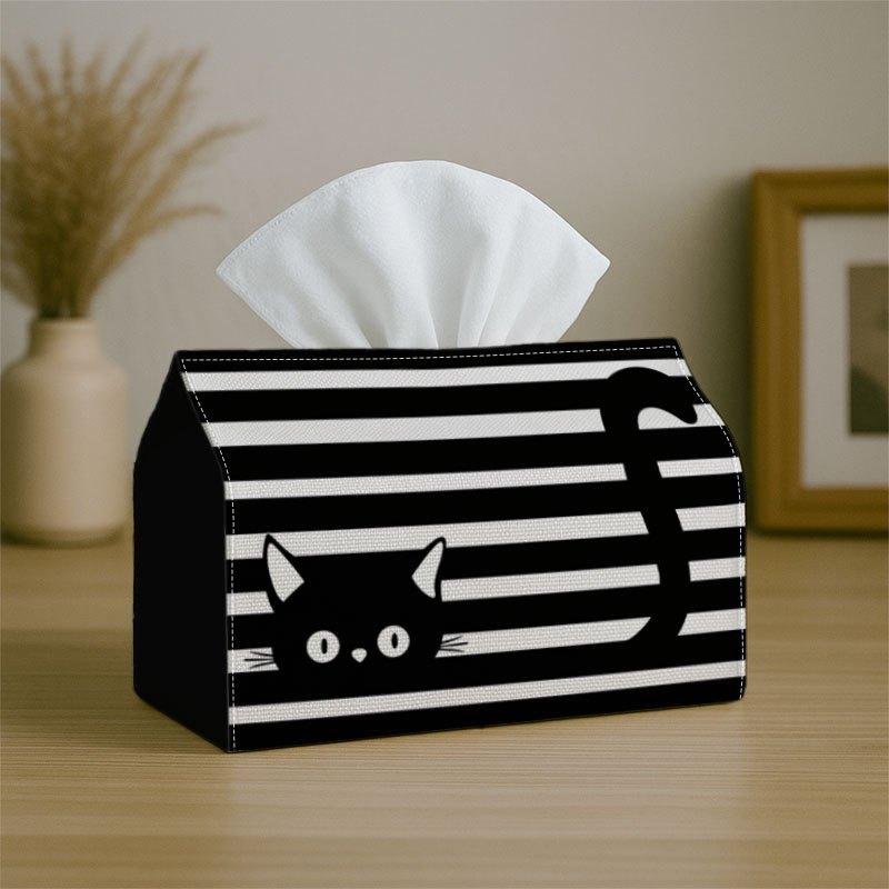2D Flat, 2D Plane Single-Piece Tissue Holder, Fashionable And Fun Cat Stripe Outline, Sturdy Decorative Storage Box, Suitable for Kitchen, Living Room