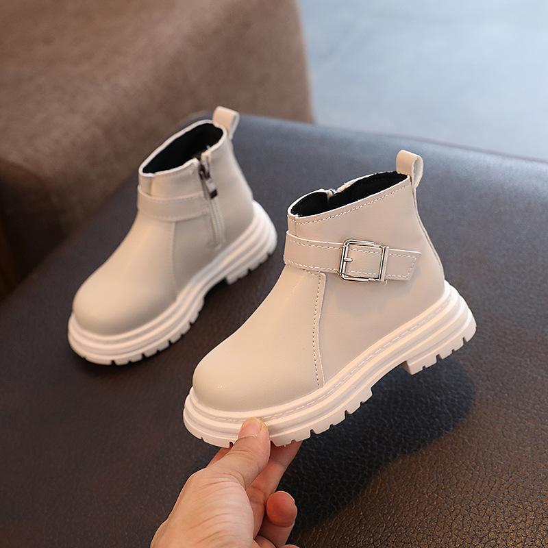 

Детские весенние и осенние ботинки Martin, кожаные ботинки, детские ботинки средней высоты, боковая молния, модная обувь для мальчиков и девочек, обувь маленького и среднего размера 30 белый