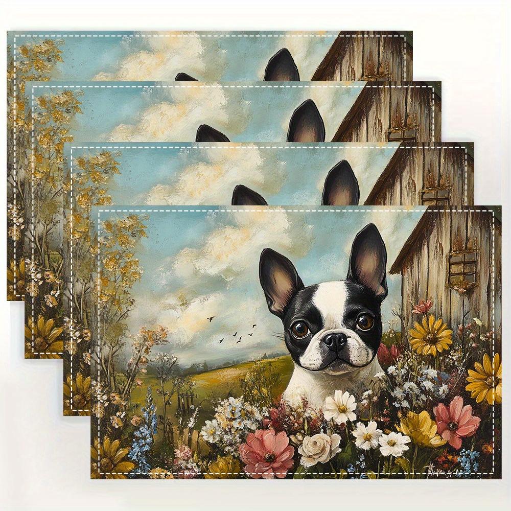 1pcs Boston Terrier Linen Placemats,  Decorative Dog Design for Dining, Kitchen, Indoor Festivals, and Home Decor