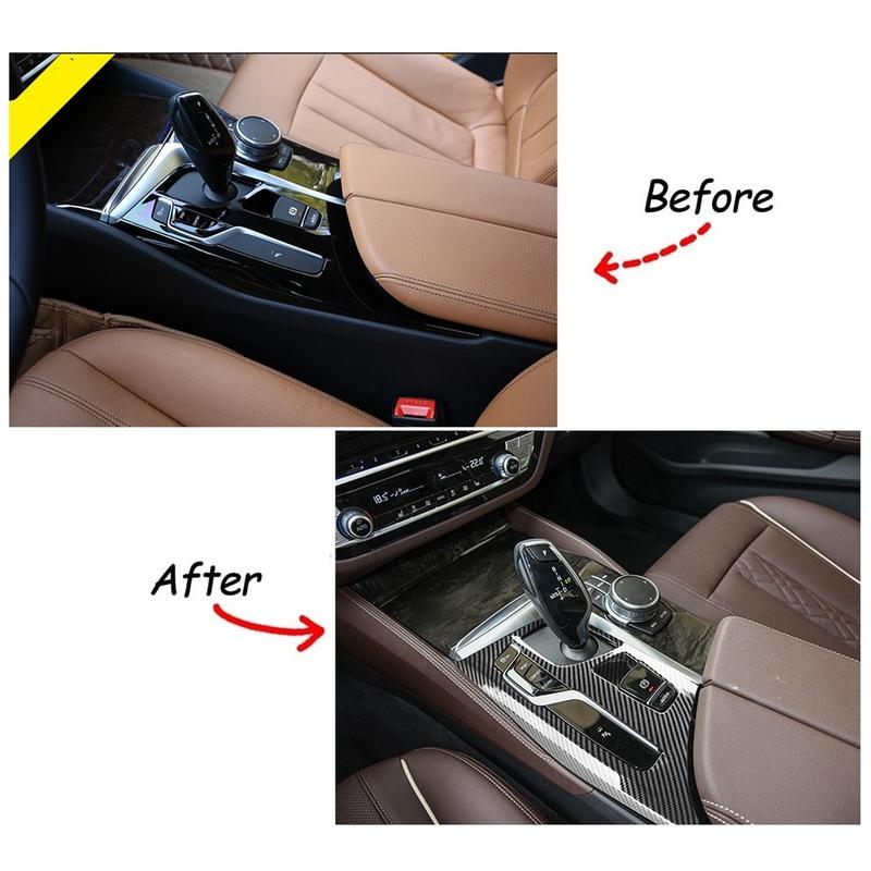 WO-For -BMW 5 Series G30 2018- Carbon Fiber Car Center Console Gear Shift Panel Cover Trim Frame Decor Sticker