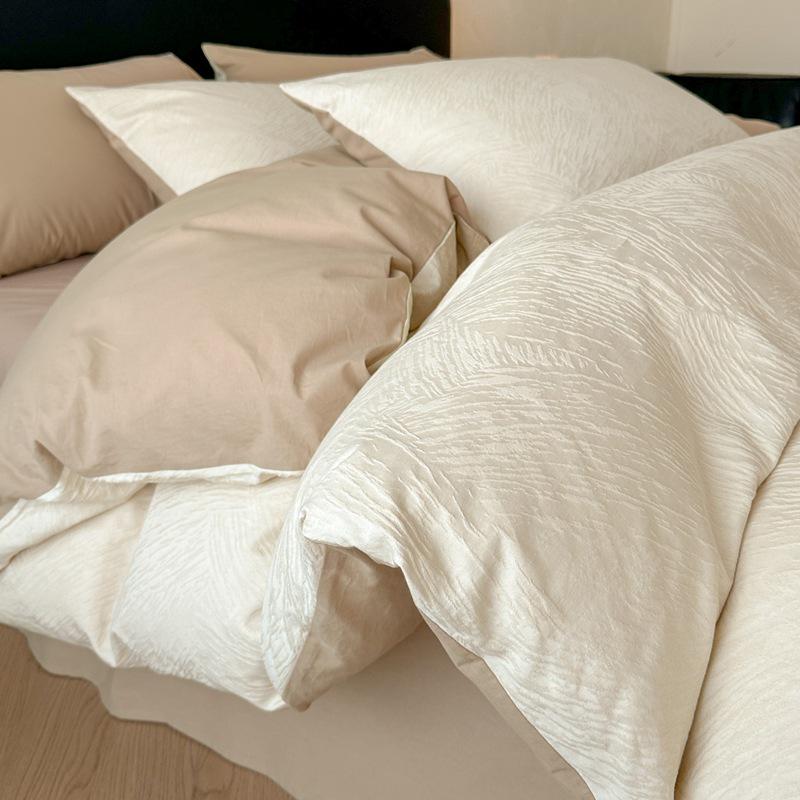 Elegant 3D Jacquard Cotton 4-Piece Bedding Set for Dorms