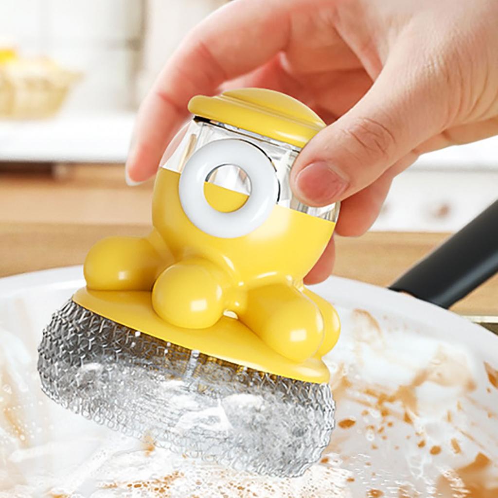 Soap Dispensing Palm Brush Plastic Cute Octopus Shape Push Type Liquid Filling Cleaning Brush for Dish Pot Pan Sink