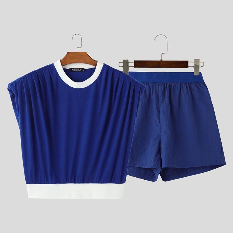 

INCERUN Летний костюм из двух частей для мужчин, топы без рукавов, короткие штаны, комплекты, повседневная спортивная одежда L