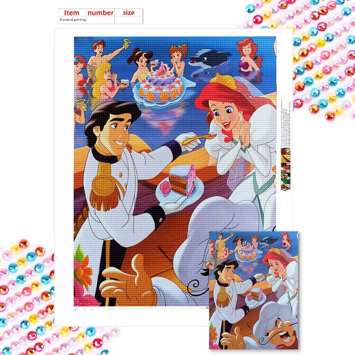 

5D Алмазная Живопись Сделай Сам Принцесса Русалочка и Принц Полная Выкладка Стразы Мозаика Вышивка Изделия Ручной Работы Домашний Декор Подарок Round 20x30cm
