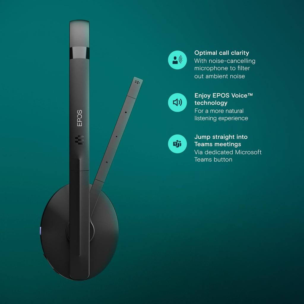 EPOS ADAPT 260 Wireless Bluetooth Headset Comfortable Black - Noise-Canceling Microphone, Multi-Device Connectivity, Long-Lasting Playback, Fit,