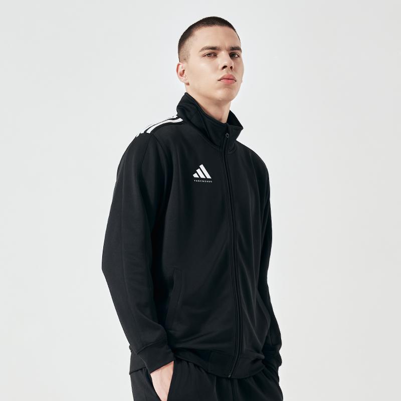 adidas Vintage Sports Solid Color Stand Collar Casual Logo Jacket Men Jacket Black White TR90JT-BW