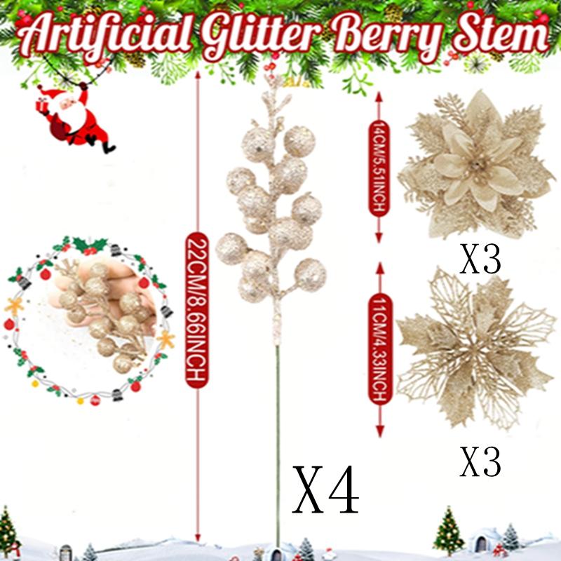 

10Pcs Artificial Glitter Berries Stem Christmas Tree Decoration Ornaments Fake Flowers For Home Decor New Year 2026 Accessories