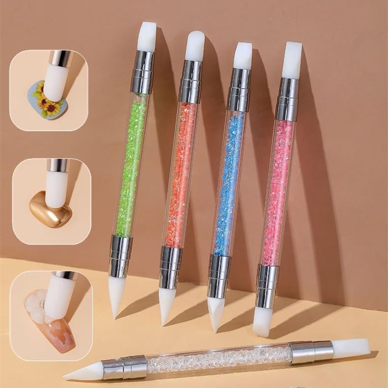 10PCS Nail Art Gel Carving Pen Acrylic Dotting Pens, Double-Ended Silicone Brushes for Design Nail Foil Carving Drawing and 3D Effect Shaping Drawing