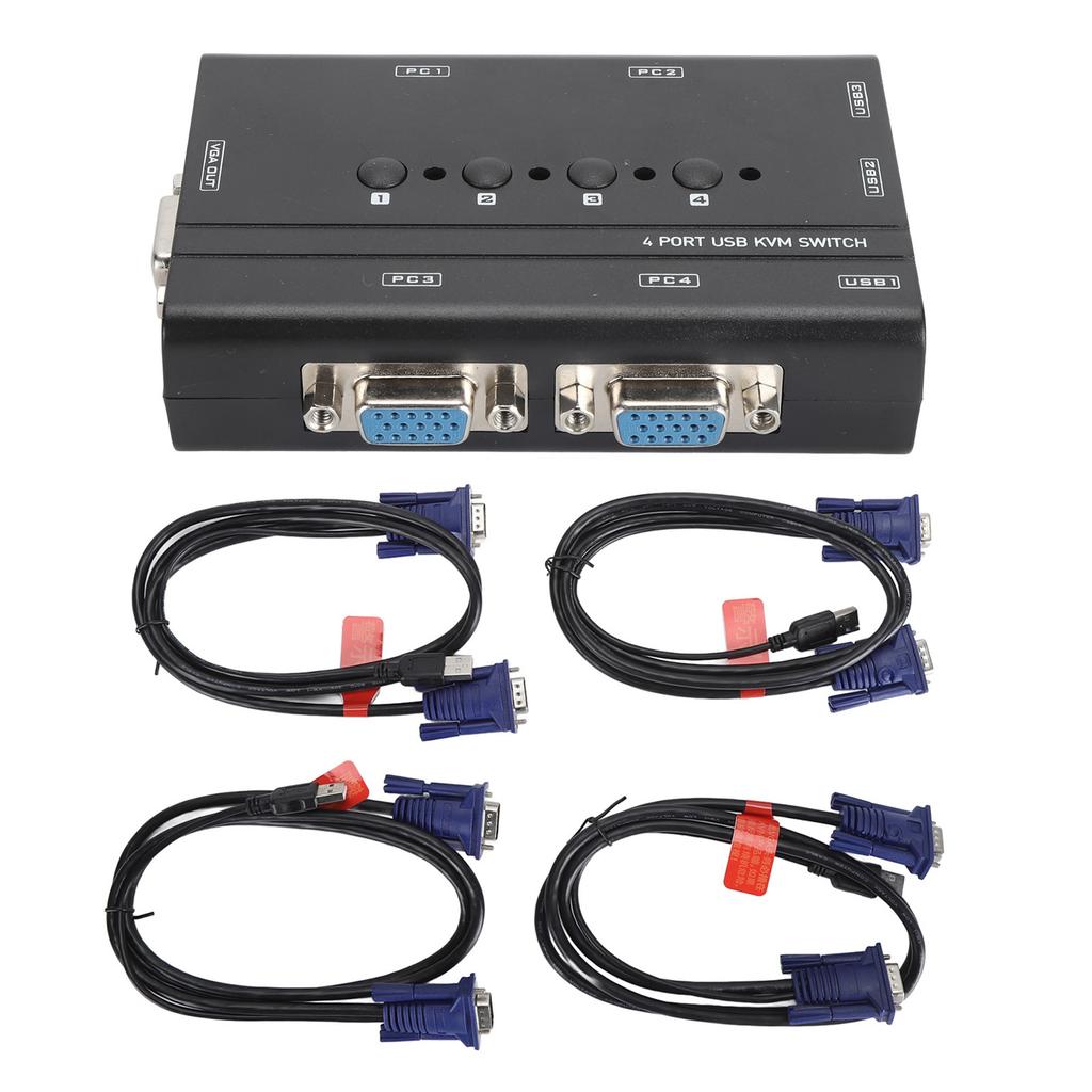 USB VGA KVM-svitsj 4-porter USB VGA KVM-svitsjvelger for 4 PC-deling 1 skjerm 3 USB-enheter