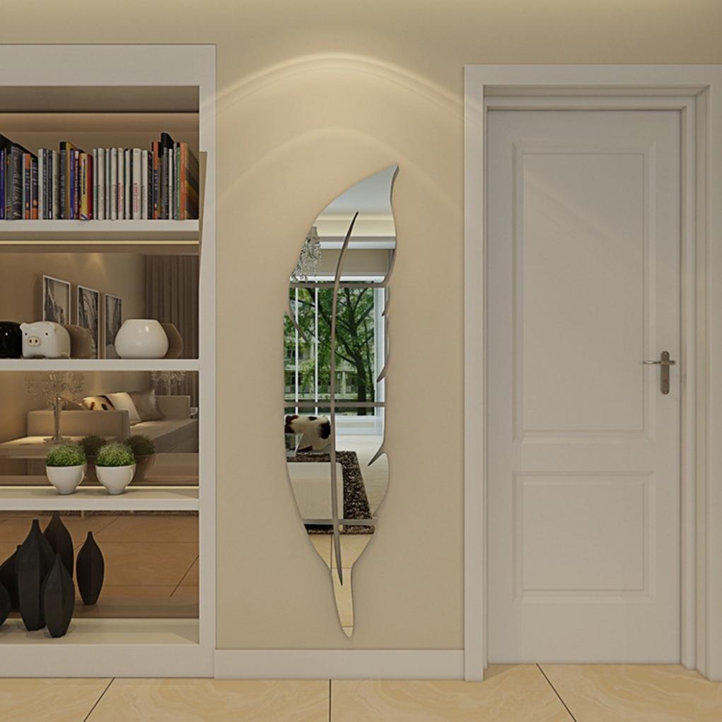 Oglindă Mare cu Pene Artă Autocolant de Perete Detașabil pentru Decorarea Casei (120*30 cm)