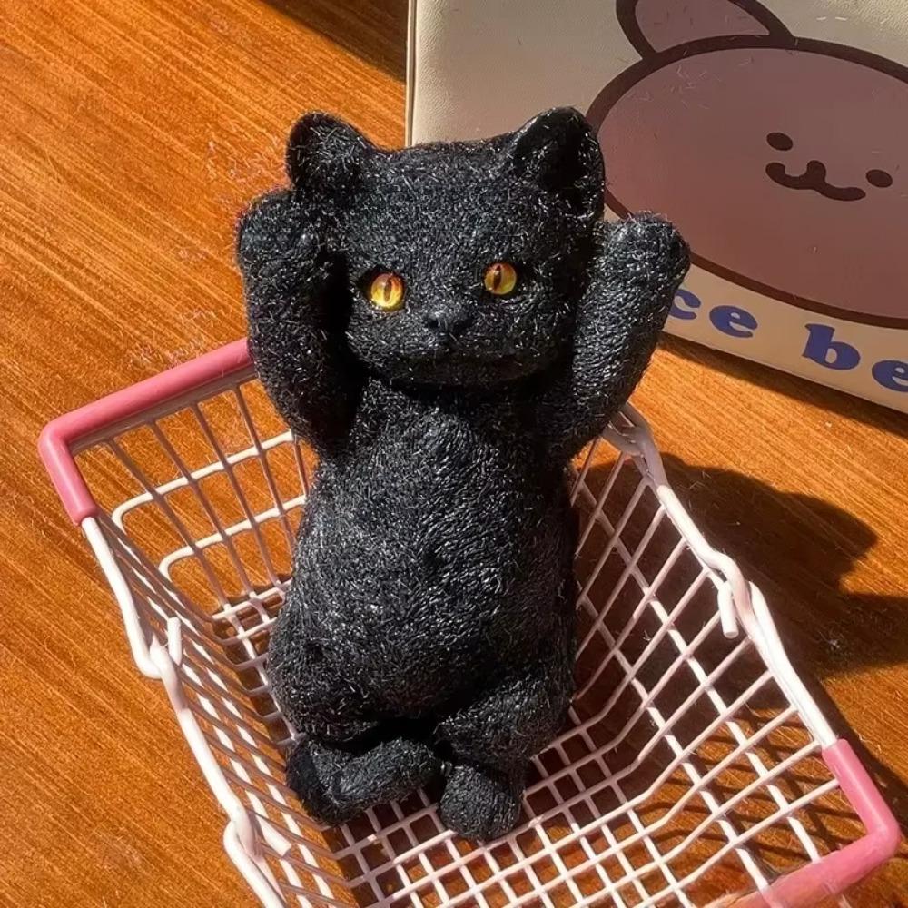 Stress Relief Cat Squeeze Toy Realistic TPR Fidget Toy for Anxiety Soft Sensory Toy for Kids Teens Adults Mochi Squishy