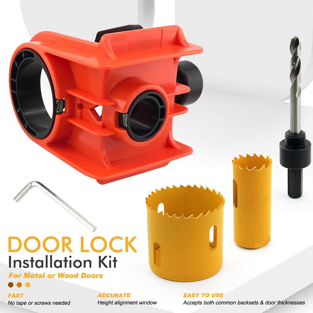 Door Lock Hole Drilling Kit Door Lock Installation Kit High Speed Steel Door Lock Hole Saw Drilling Kit with Template
