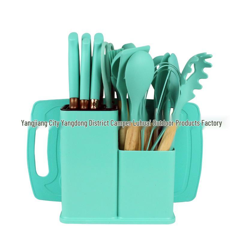 Spot Silicone Kitchen Utensil 19-Piece Non-Stick Set: Includes Spatulas, Spoons, Storage Bucket, and Knife Set.