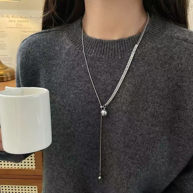 Simple pearl necklace women's zircon pendant clavicle chain new light luxury niche high-end neck chain