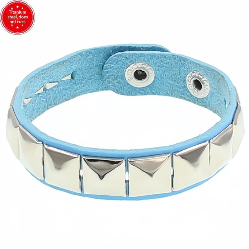 90S  Punk Style Bracelet Personality Pu Leather Three Rows Spikes Square Bracelets Bangle 2024 Party Jewelry Gift