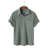Summer Men's New Hong Kong Style Waffle Shirt Simple Solid Color Single Breasted Turn-down Shirt