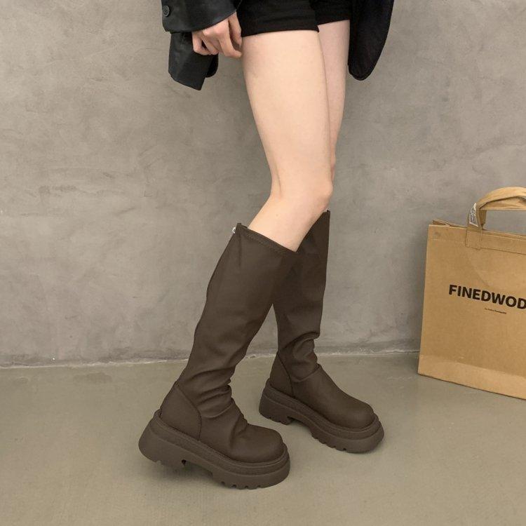 Thick-soled Boots Women's 2025 Autumn New Tall Stacking Boots Increase Height Small Thin Boots Spice Girl Knight Boots