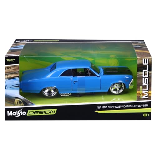 Maisto 1/24 Scale Chevrolet Chevelle 1966 Blue Custom Classic Muscle Series / Diecast Model Car, Finished Product, 31333