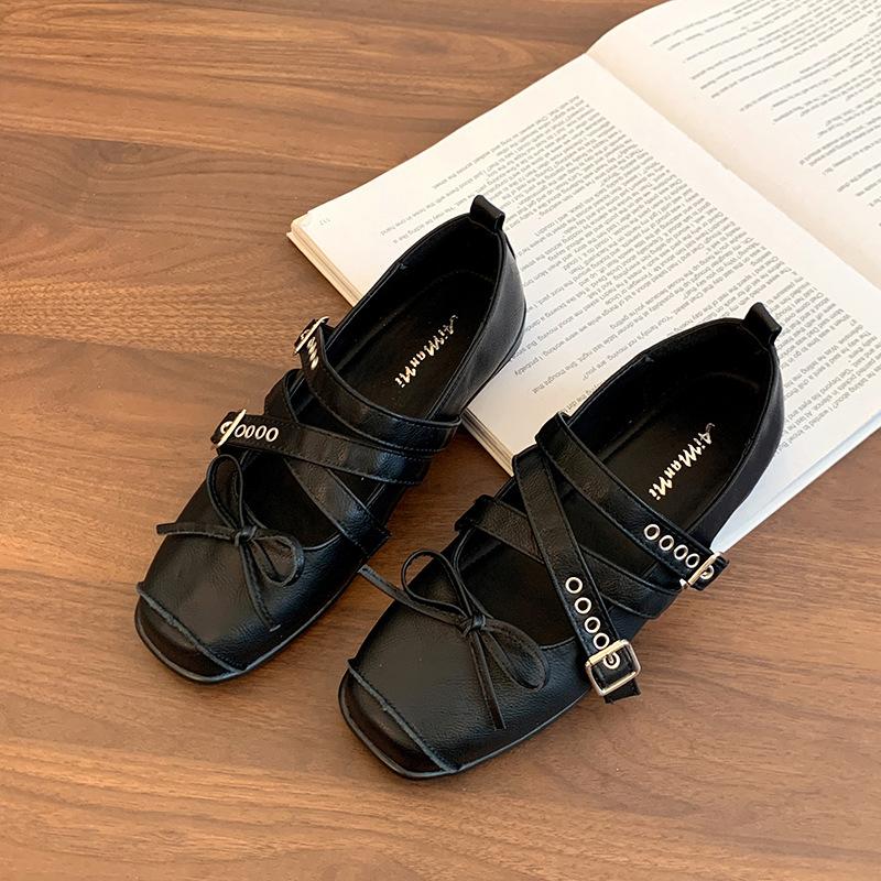 French Retro Design Square Head Cross Buckle Mary Jane Shoes Women's 2025 Summer New Versatile Ballet Shoes