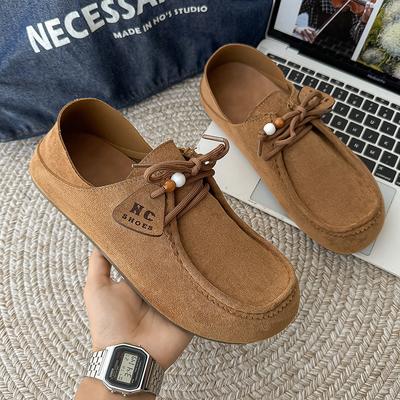 Fashion Vintage Suede Low-top Boots Casual Loafers Soft Sole Shoes with Lace-up Genuine Leather Shoes for Men's Autumn Boken Retro Flat