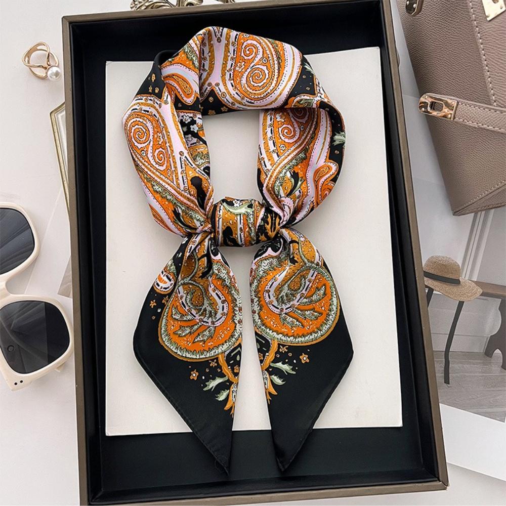 Retro Paisley Print 70Cm Square Silk Scarf For Women Neck Scarf Decorate Hijab Kerchief Summer Shawls Female Foulard Headscarf