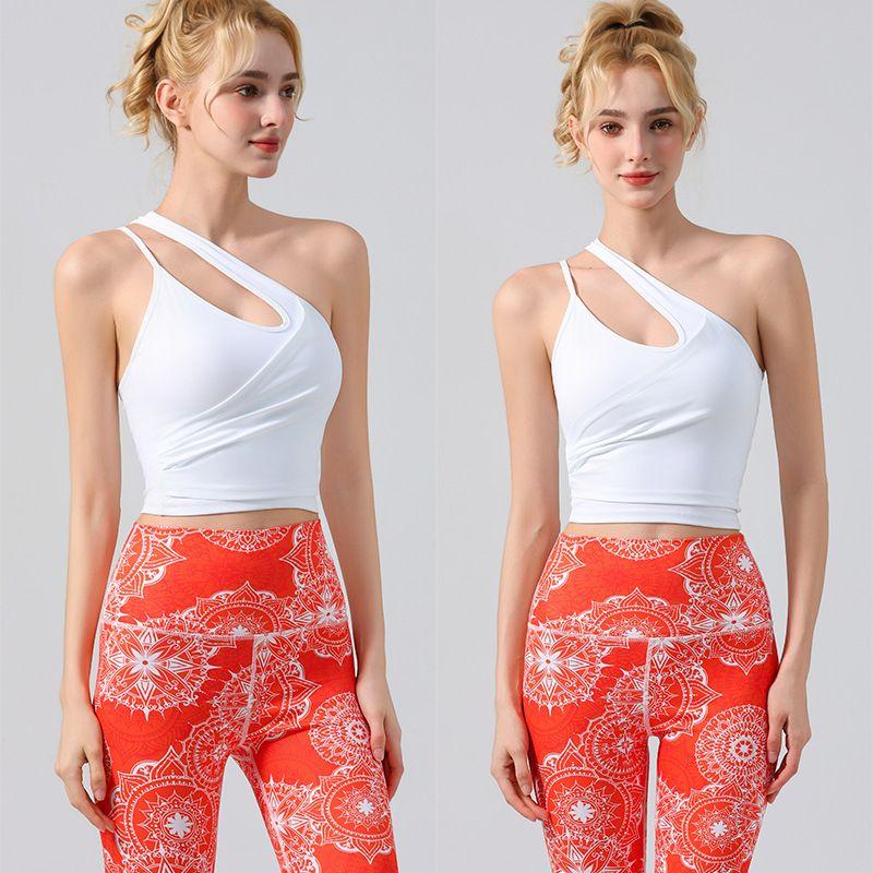 Foreign Trade New Summer Cross-Border Sexy Sloping Shoulder Yoga Vest Sports Running Fitness Yoga Clothes Set With Chest Pad
