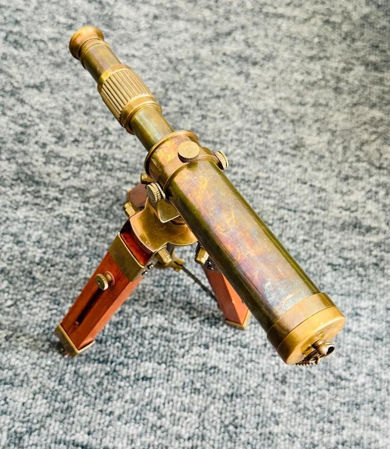 Nautical Vintage Decorative Solid Brass Telescope Antique Style with Wooden Stand
