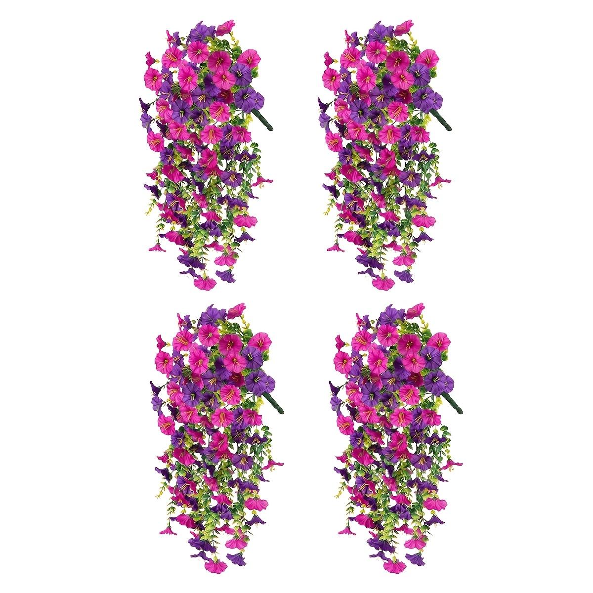 

4pcs Artificial Hanging Flowers, UV Resistant Morning Glory with Eucalyptus Leaves, Fake Hanging Plants for Home Outdoor Porch Balcony Garden Decor 4pcs різнокольоровий