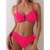 Womens Solid Color Push-Up Cut-Out Backless Bikini Set With Padded Cups No Underwire