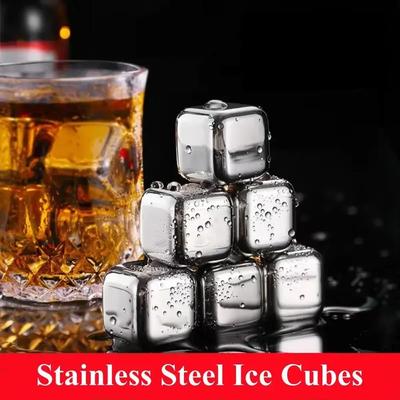 6 Pcs A Set Whiskey Ice Cubes Set with Silicone Head Tongs and Ice Cube Trays Stainless Steel Ice Cubes Reusable