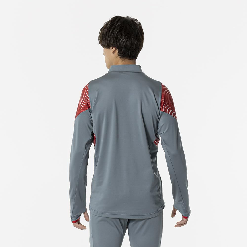 Mizuno Soccer Training Long Slim Lead Gray Top, Half-Zip Shirt, Sleeve, Fit, Unisex, P2MCB036,