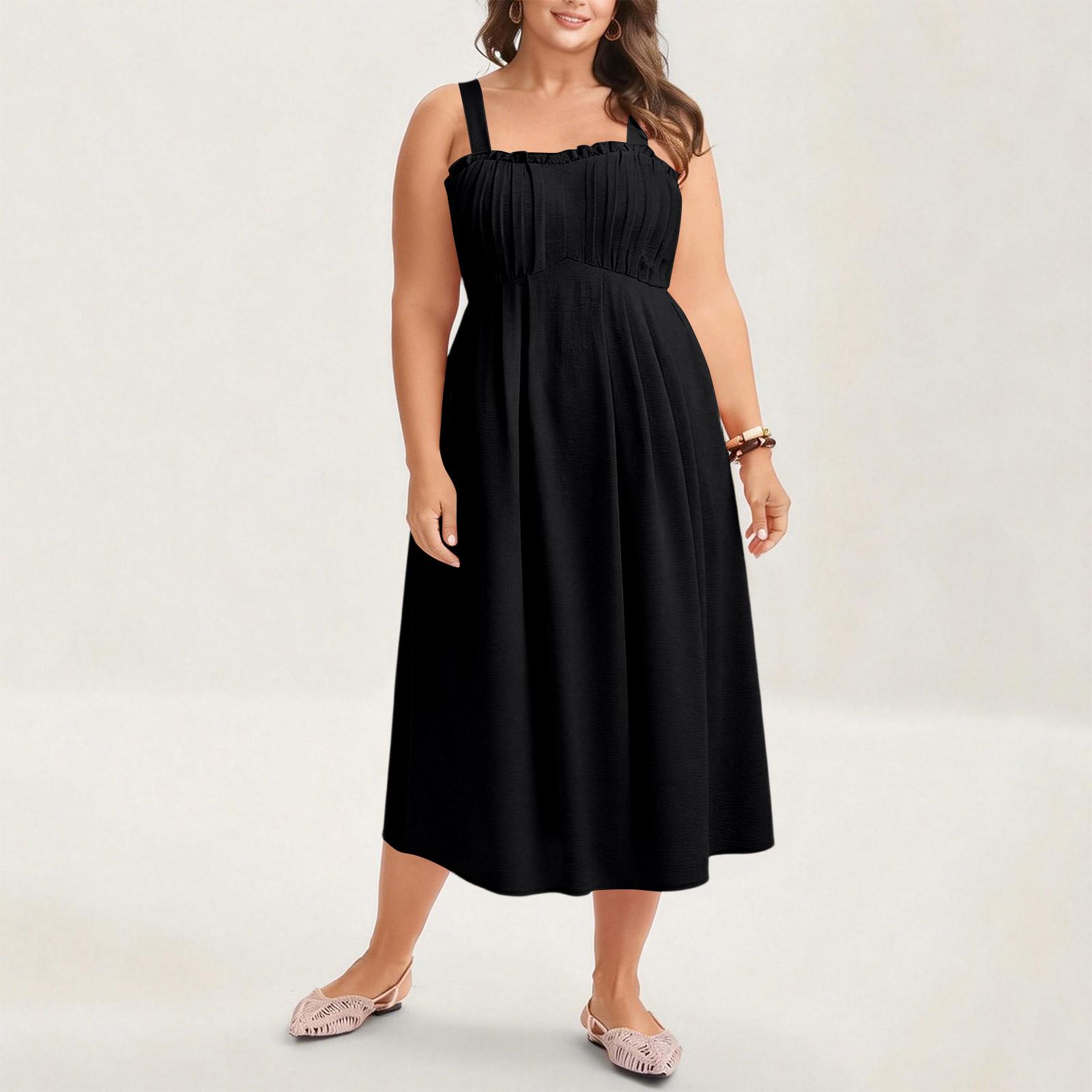 

Women s Casual -Color Loose Fit Sleeveless Midi Dress XXXL чорний