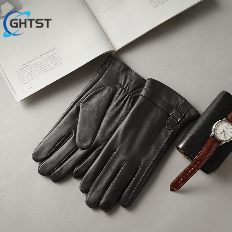 New Genuine Leather Sheepskin Winter Men's Gloves Warm Fleece Driving Cycling Touch Screen Gloves Best Gift For Men