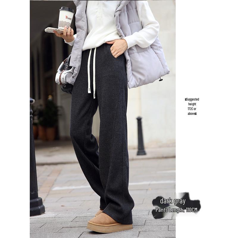 

Женские брюки в елочку с широкими штанинами 2024: Популярный удлиненный стиль с бархатом для осени и зимы L - weight 105-118 jin