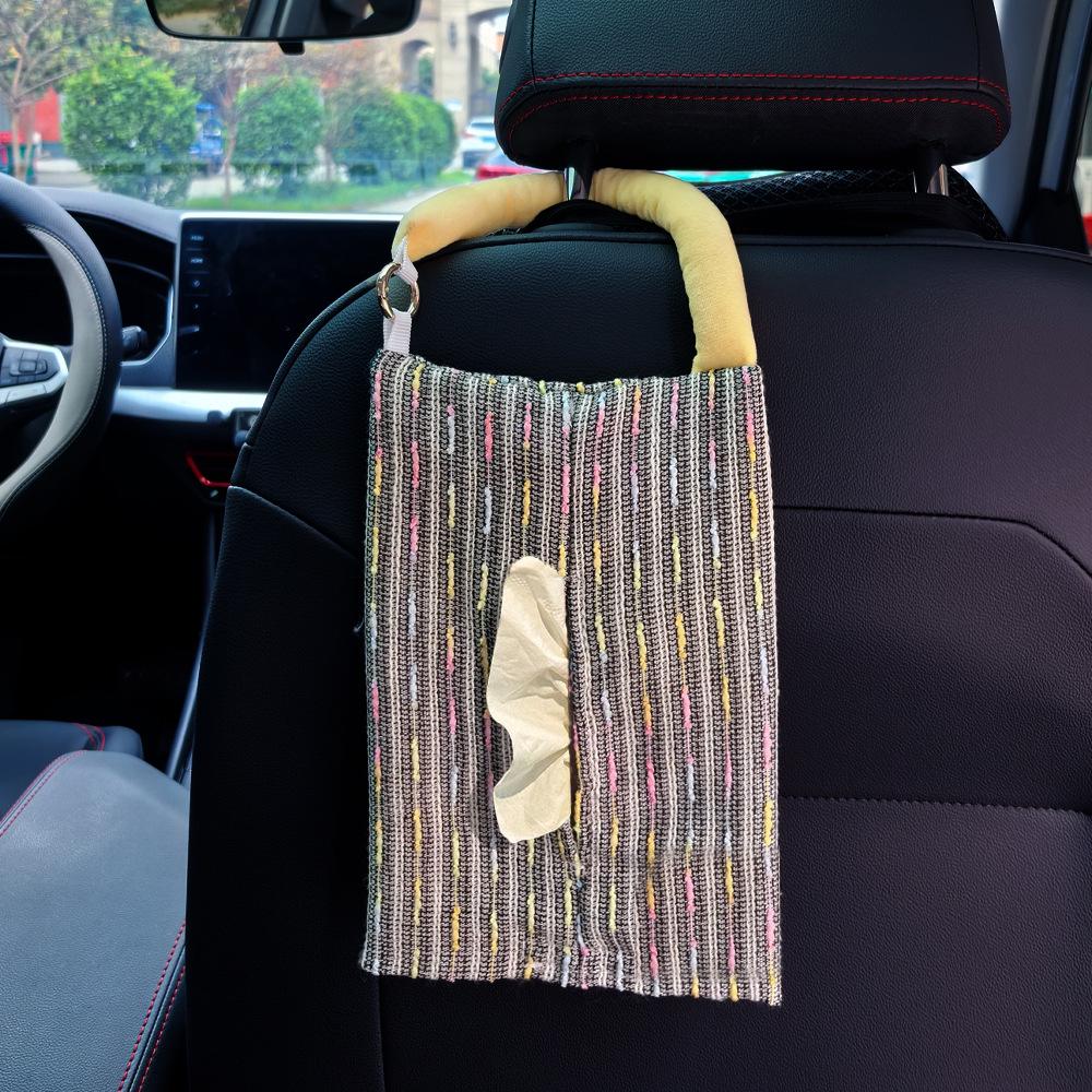Creative French-Style Fabric Hanging Car Tissue Box, Adjustable Napkin Holder