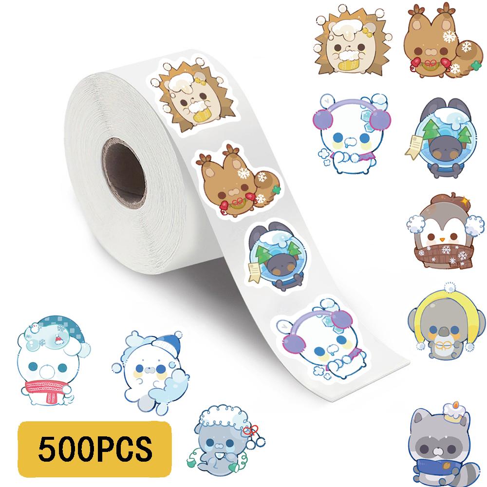 500Pcs/roll Cute Winter Small Animals Cartoon Stickers Kawaii Small Animal Phone Cafe Aesthetic Creative Graffiti Sticker
