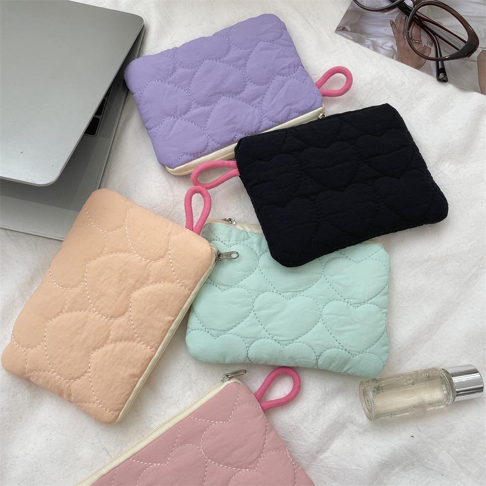 Simple Quilted Coin Purse Candy Color Lightweight Storage Bag Heart Mini Clutch Bags