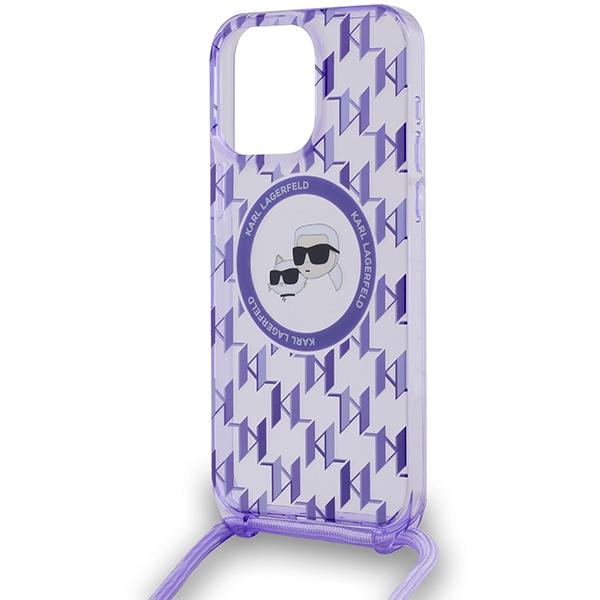 Karl Lagerfeld Klhmp15Lhckcklcu Iphone 15 Pro 6.1 Fioletowy/Purple Hardcase Iml Crossbody Monogram Karl & Choupette Head Magsafe