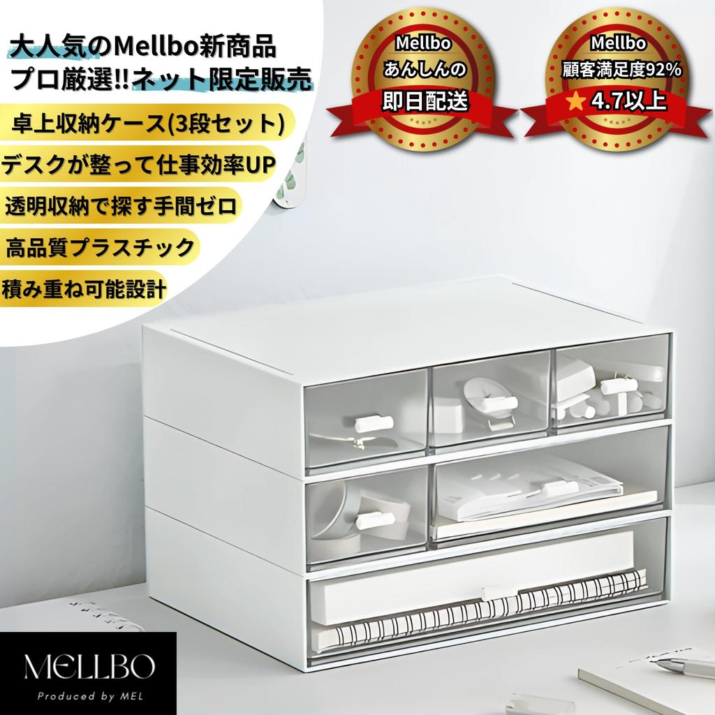 Mellbo Desk Organizer with Letter Transparent Perfect for Student and Dressers 3-Tier Drawers, Stationery, Case, Window, Stackable, Connectable,
