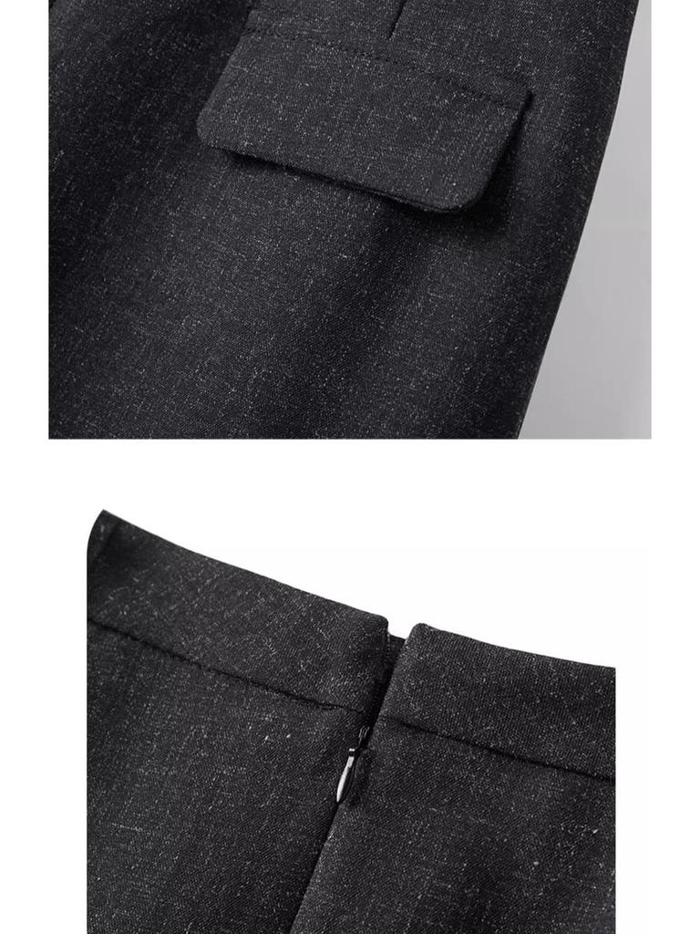 Spring 2025 Women's High-Waist Black A-Line Midi Bodycon Skirt