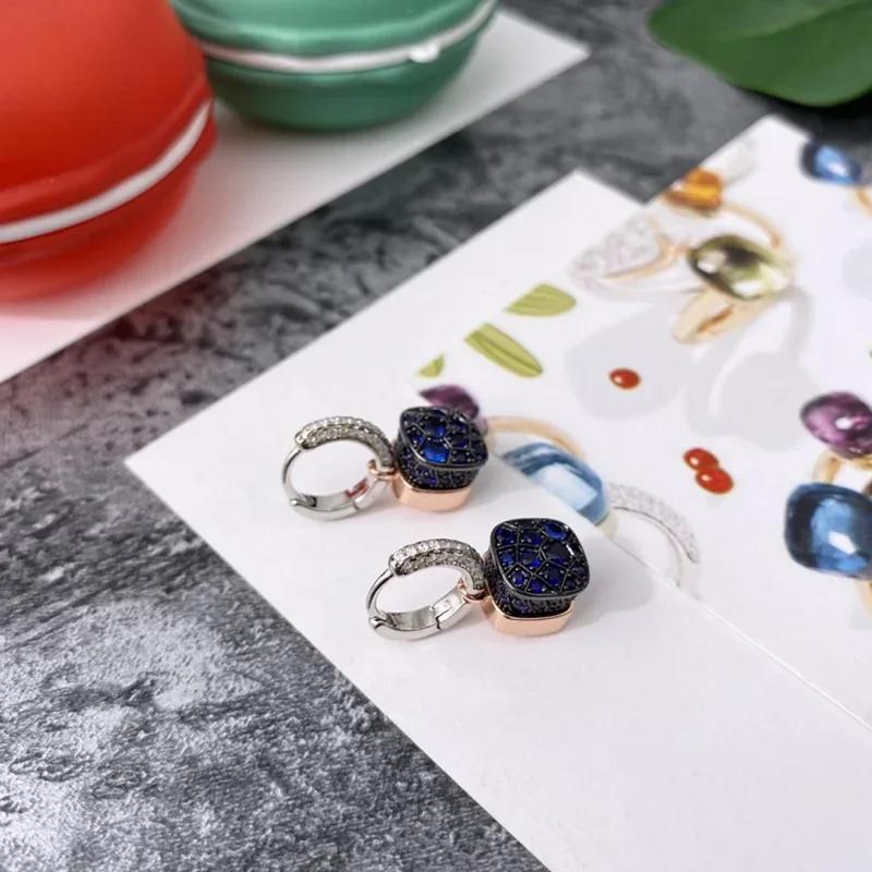 

New Vintage 100% Pure 925 Sterling Silver 7 Colors White Black Blue Crystal Honeycomb Drop Earrings For Women Luxury Jewelry жовтий