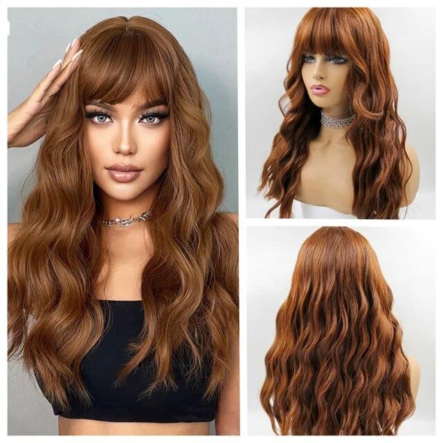 Μακριές καφέ Ombre συνθετικές περούκες για γυναίκες Φυσικά μαλλιά κυματιστές περούκες μεσαίου μέρους Γυναικεία περούκα Cosplay ανθεκτικές στη θερμότητα περούκες από ίνες