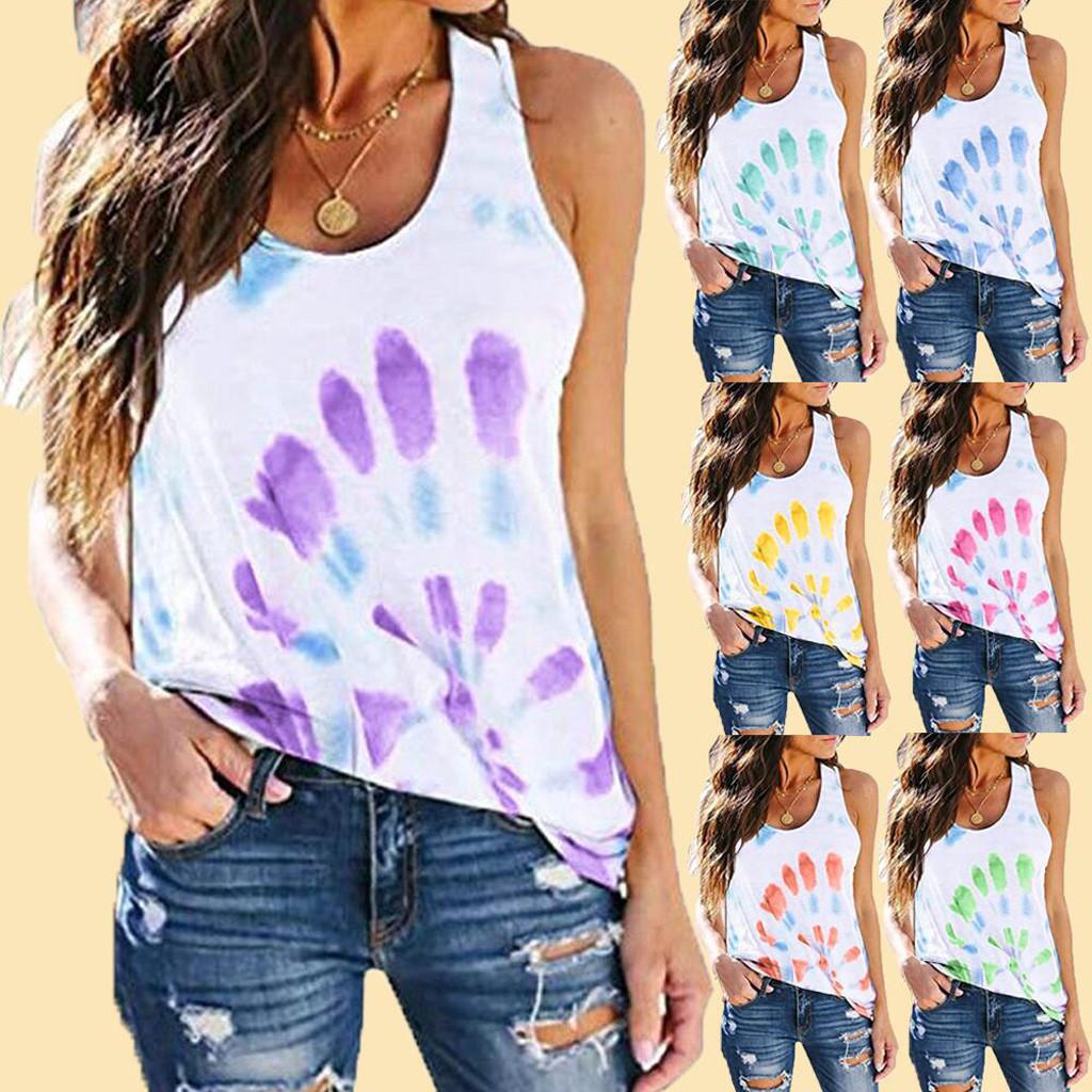 Fashion Women Casual Tie-dye Printing  Sleeveless Vest T-Shirt Blouse Tops