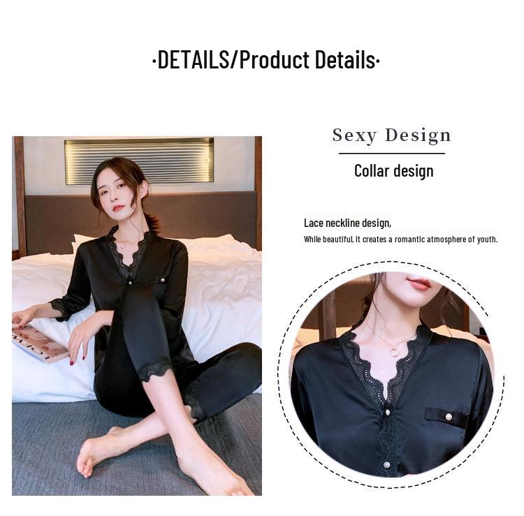 2024 Spring-Fall Ice Silk Couple Pajamas Set: Sexy Women's Long Sleeve & Men's Thin Korean Style Summer Sleepwear.